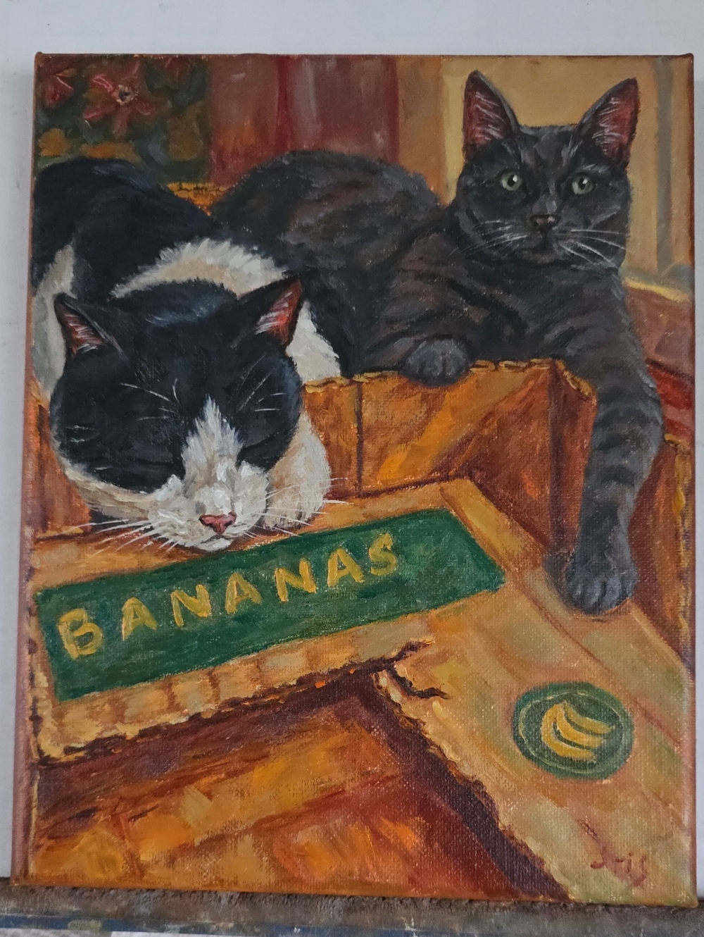 Abstract oil Painting cute Tuxedo cats